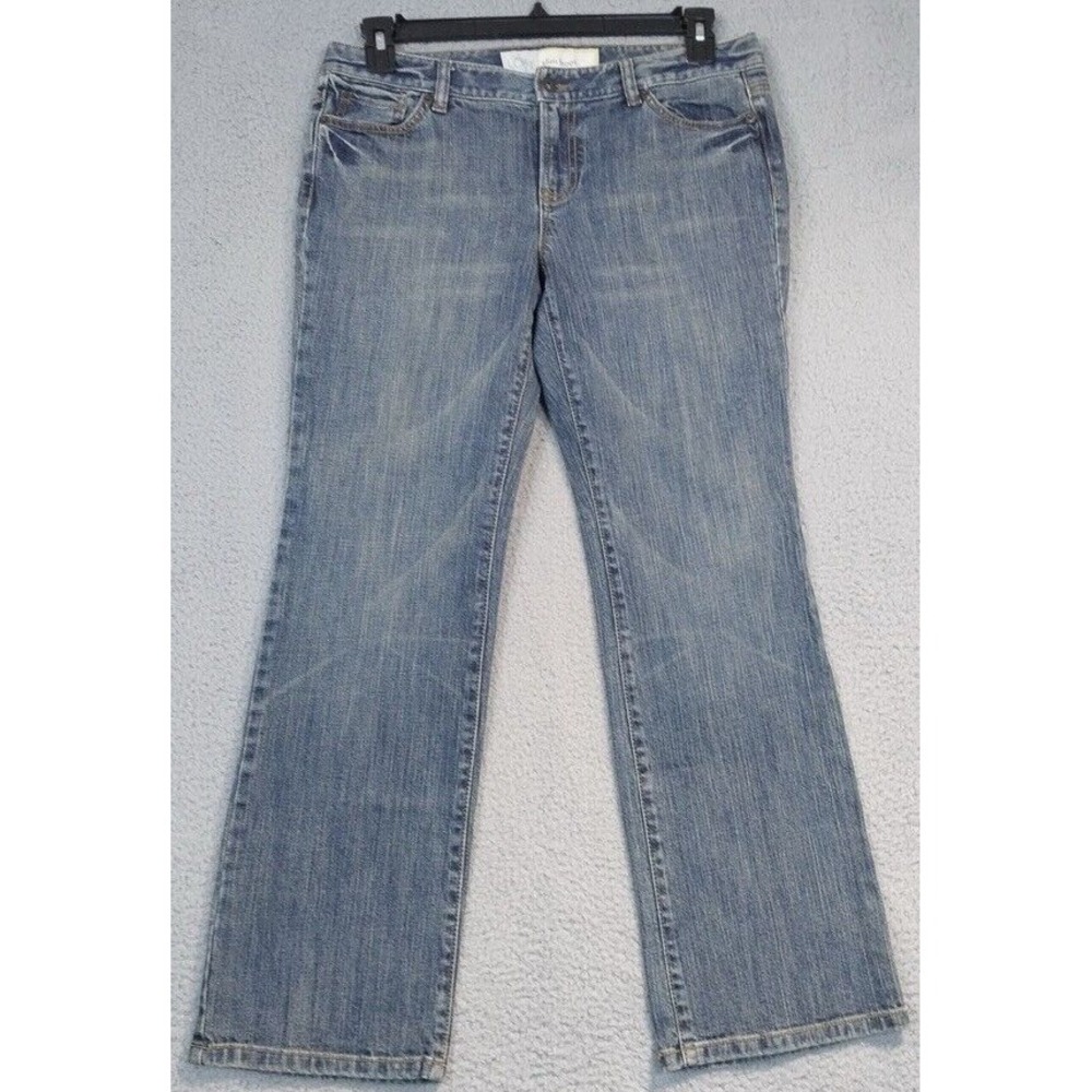 Ann Taylor Loft Jeans 10P‎ Womens Bootcut Blue Denim Slim Med Wash Flap Pockets
